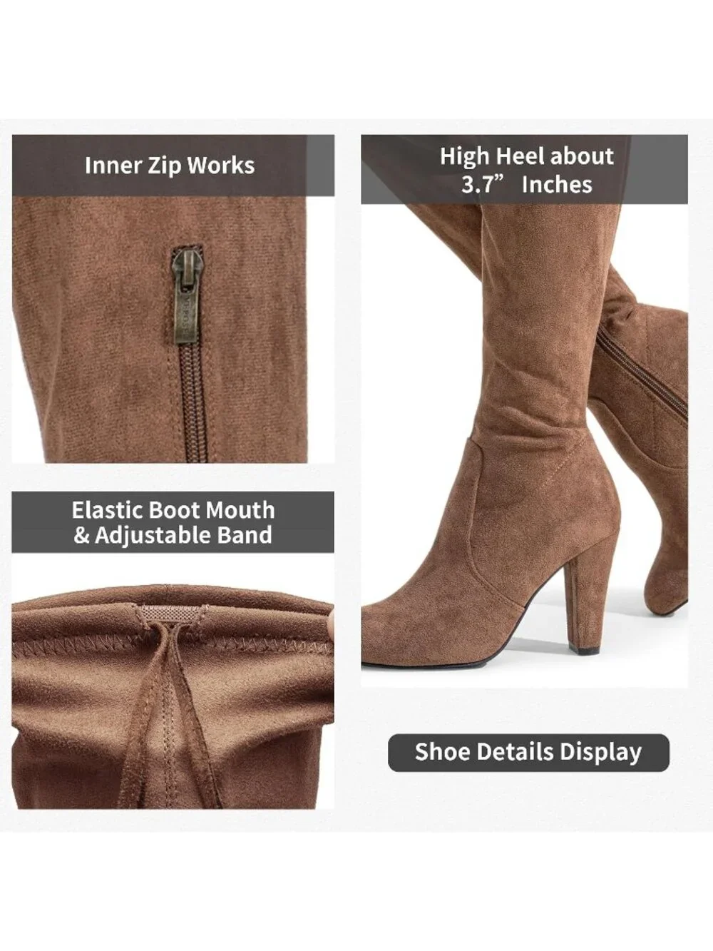 Women's Mocha Coffee Brown Closed Round Toe Block Heel Over The Knee High Boots
